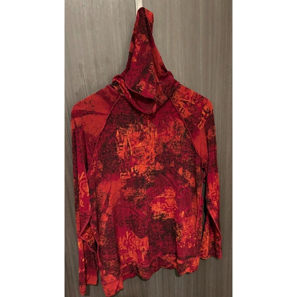 Chico's‎ Travelers Hoodie Women's 0 Red Geometric Stretch Snap Front Long Sleeve